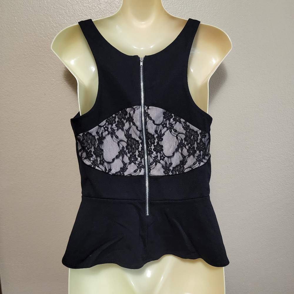 Black Expess Peplum Blouse w/ Lace Detail & Back Zip